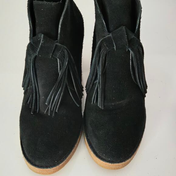 UGG Corin Black Suede Tassel and Bow Chunky Block Heel Ankle Booties, Size 8 - Picture 6 of 14